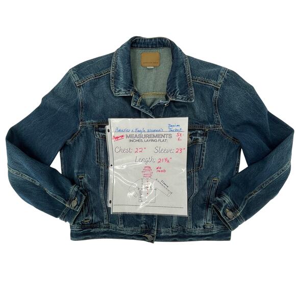 American Eagle Women's Denim Jacket Button Up Short, 100% Cotton, Sz. L - Picture 8 of 8